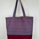 large shopping tote, natural fabric tote, jewel coloured tote, perfect gift, ful