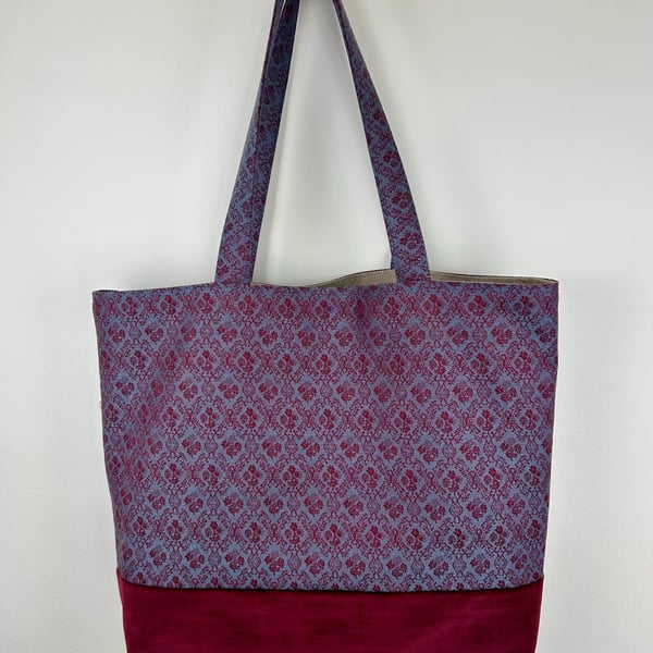 large shopping tote, natural fabric tote, jewel coloured tote, perfect gift, ful