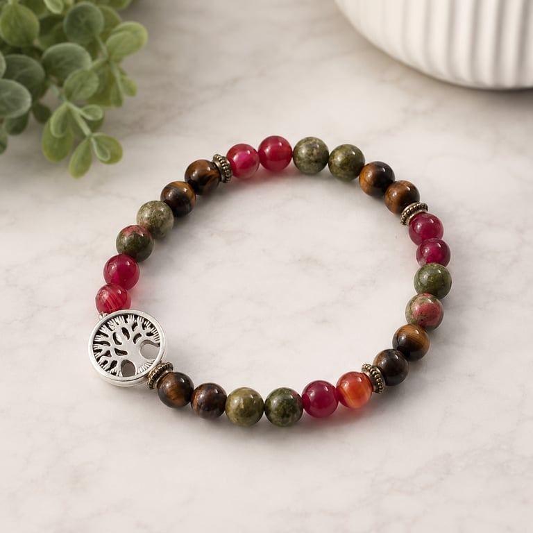 Mens Gemstone Tree of Life Bracelet