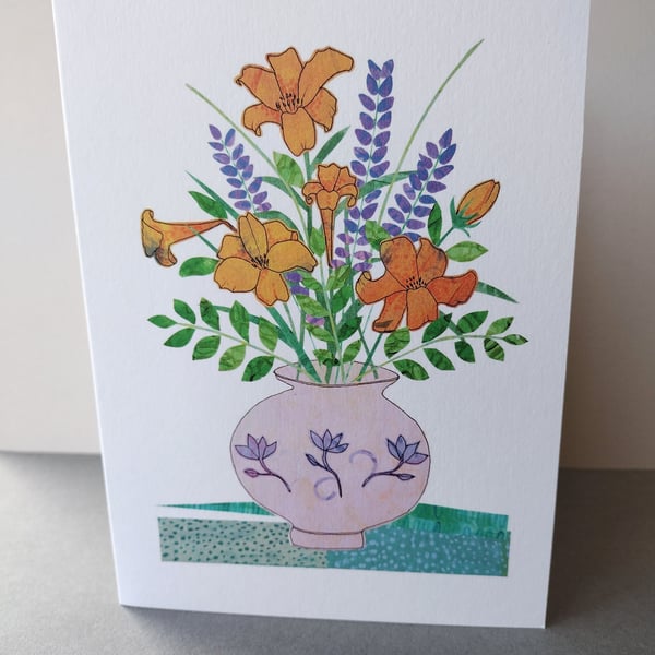 Orange lilies greetings card