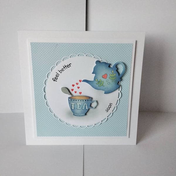 unique, hand made, feel better soon card, cup of love