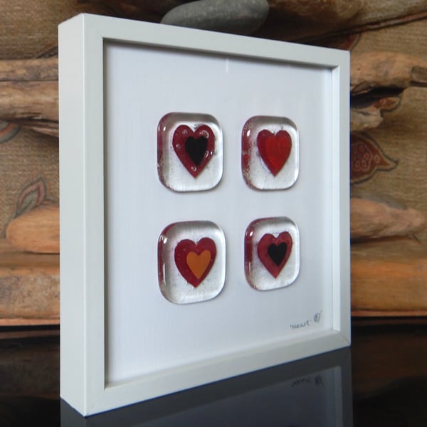 Handmade Fused Glass 'Hearts' Picture.