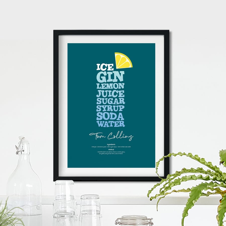 Tom Collins Cocktail Poster Word Art Poster