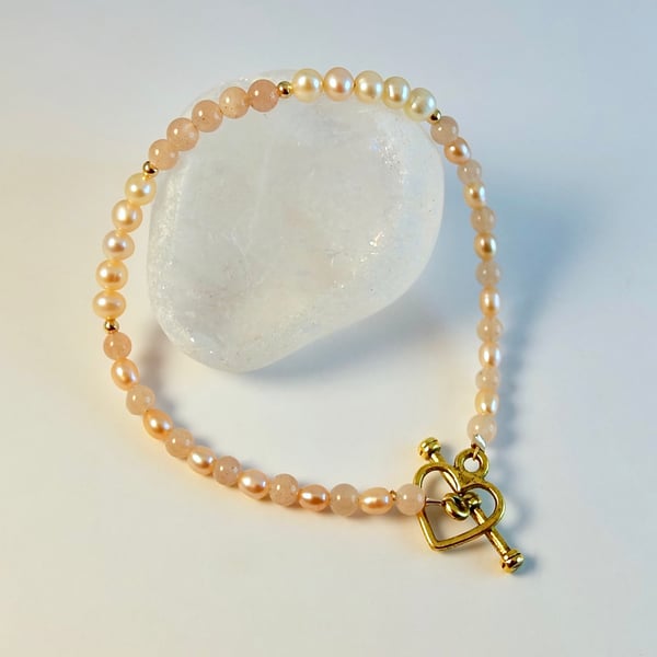 Freshwater Pearl And Sunstone Bracelet - Handmade In Devon