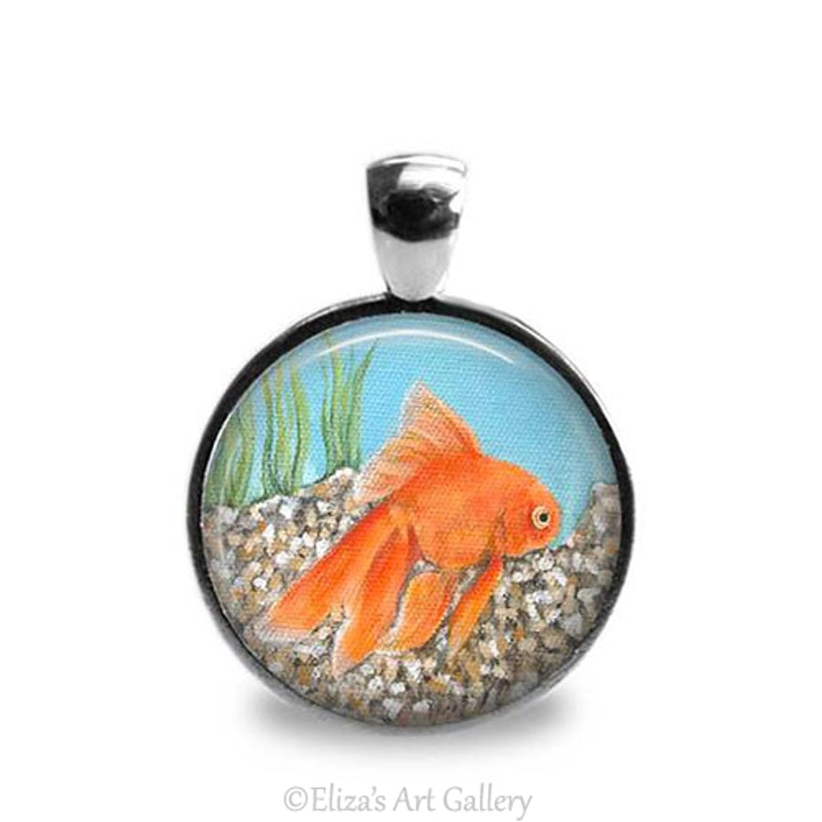 Silver Plated Goldfish Art Pendant
