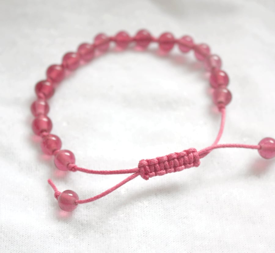 Pink Macrame Style Bracelet (8mm Beads)