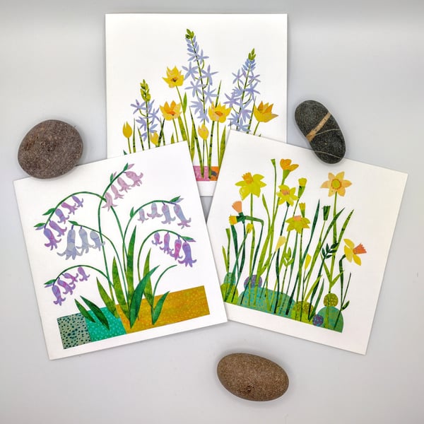 Floral greetings cards, Camassia & Tulip, Bluebell and Daffodil, blank inside