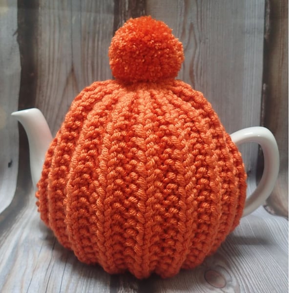 Hand Knitted Ribbed Tea Cosy & Pom Pom 4-6 Cup Teapot Custon Order Choose Colour