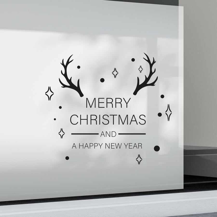 Christmas Shop Window Display Antlers Merry Christmas and Happy New Year Christm