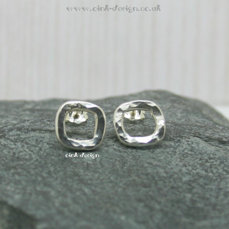 Sterling silver textured square stud earrings