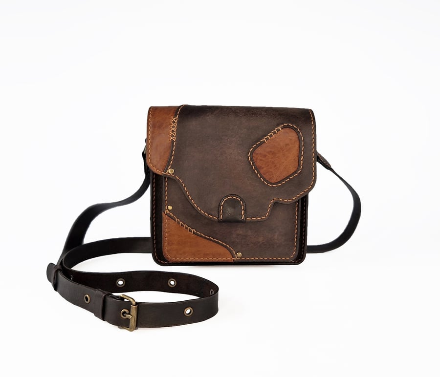 Leather shoulder small bag, Brown crossbody, Design handmade gift 