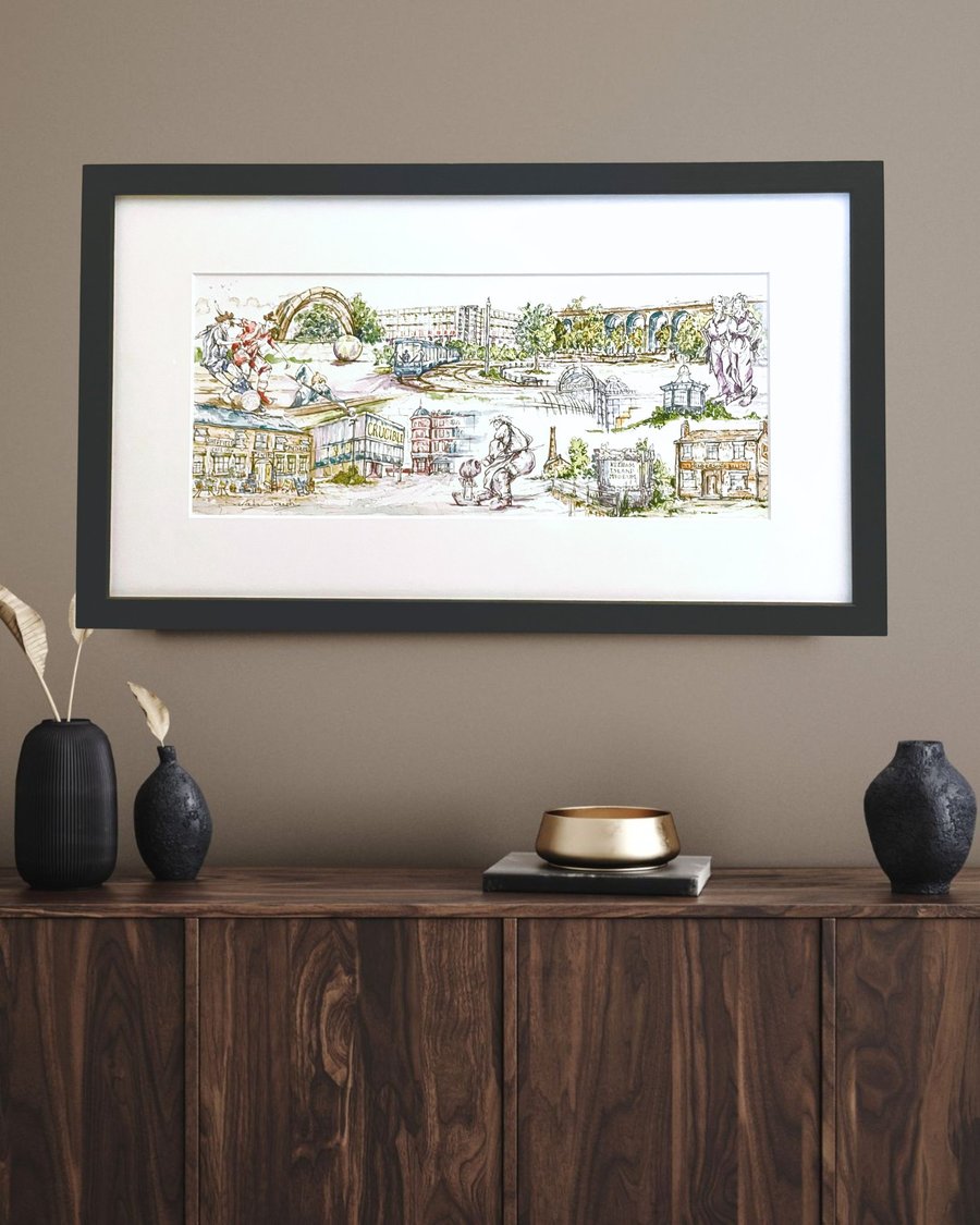 Sheffield Cityscape - Fine Art Print - Watercolour and Pen Illustration - Gift