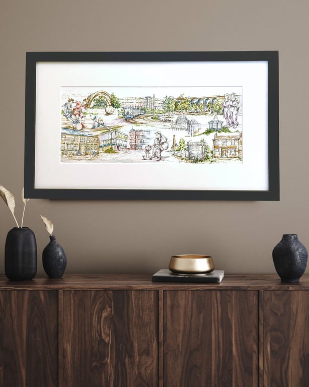 Original Sheffield Watercolour and Pen Illustration - Historic Cityscape Art 