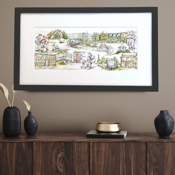 Original Sheffield Watercolour and Pen Illustration - Historic Cityscape Art 