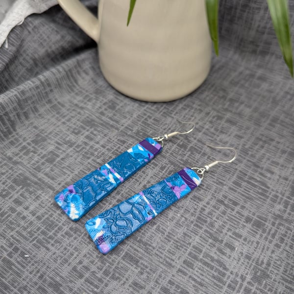 Teal Imprint Earrings – Textured Polymer Clay Dangles