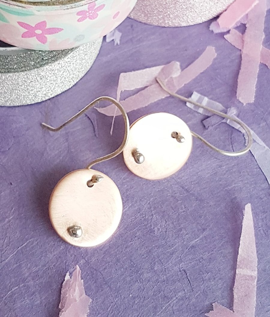 Copper and Silver Granulation Disc Earrings