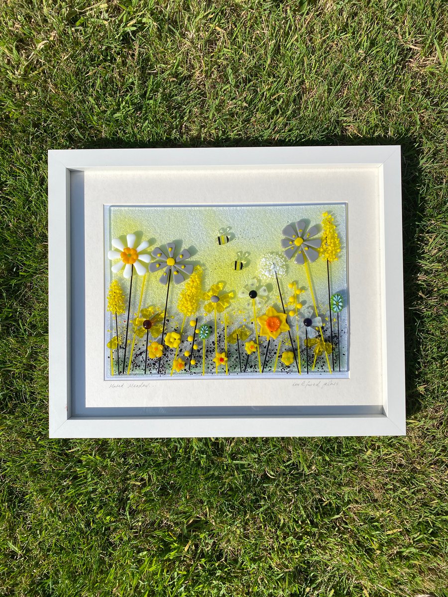 Muted meadow fused glass floral picture 