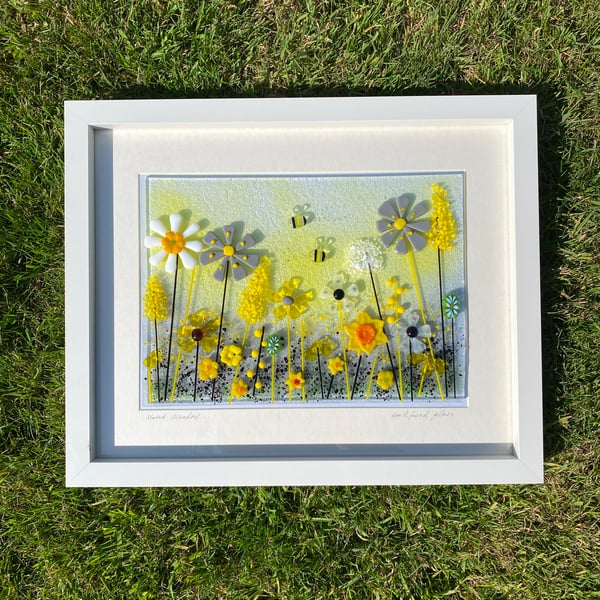 Muted meadow fused glass floral picture 