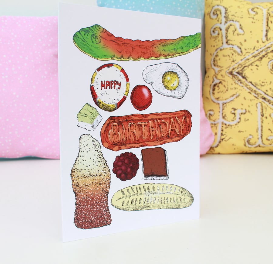 Happy Birthday Retro Sweets Card with snake