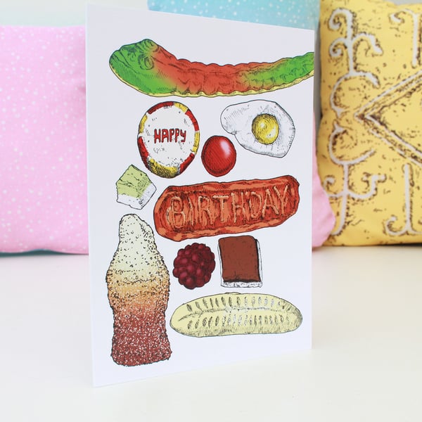 Happy Birthday Retro Sweets Card with snake