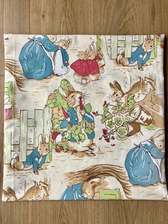 50cm cushion cover handmade with Peter Rabbit fabric - perfect nursery decor!