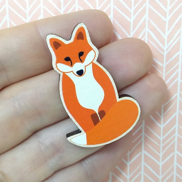 Fox Pin Badge, Wooden Animal Brooch