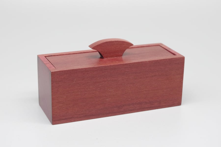 Handmade wooden trinket, ring box with secret drawer. Purple Heart.