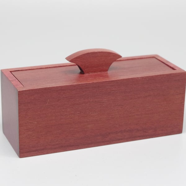 Handmade wooden trinket, ring box with secret drawer. Purple Heart.