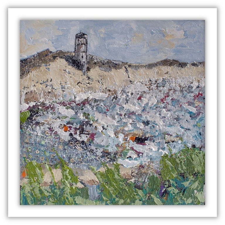 Framed oil painting - oil and cold wax - Scotland - Scottish coast - cliffs