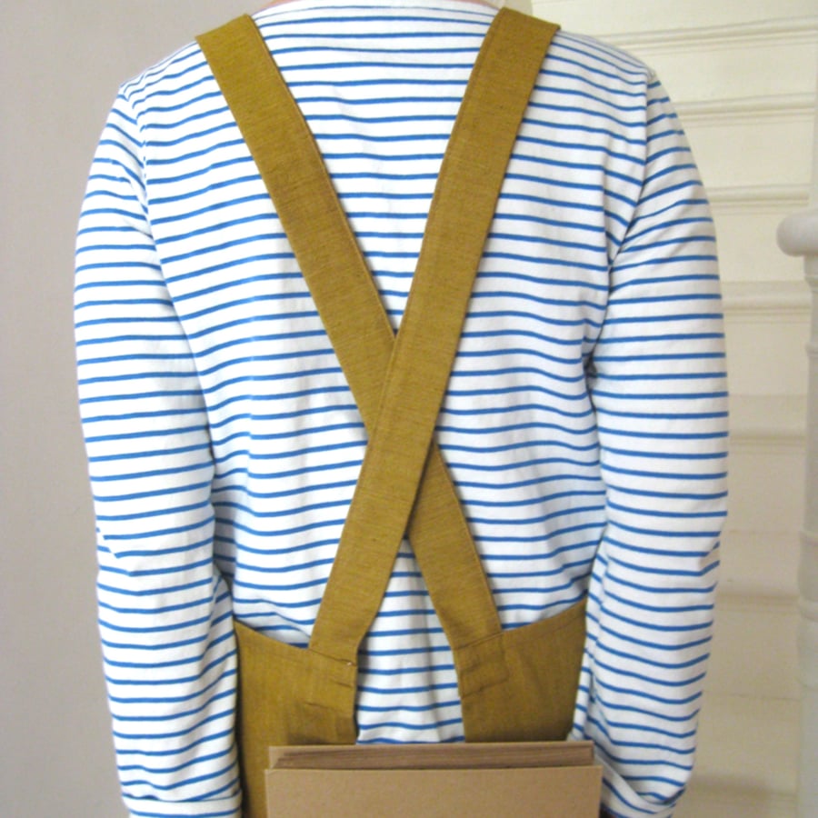 Comfortable Crossback Apron - heavyweight ochre denim for artists & makers No4:3