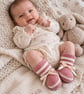 October Birthstone Baby Booties – Hand Knitted Pink & Cream Keepsake Gift - Image 3