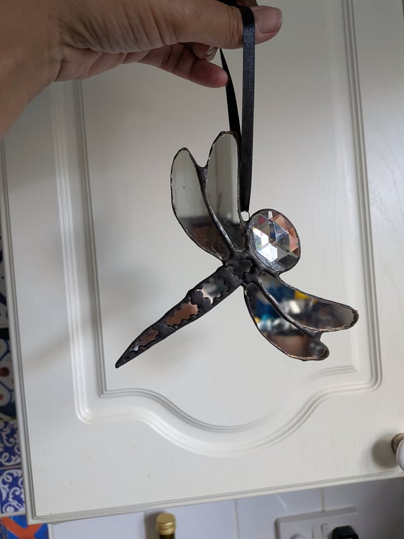 Reclaimed mirror glass Dragon Fly -Tiffany method