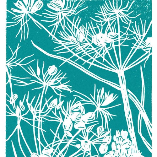 Cow Parsley dark cyan - Handcut Linocut Print