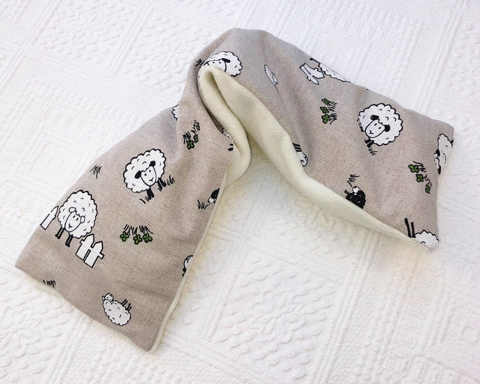 Wheat Bag Happy Sheep cotton linen fabric ivory fleece reverse 48cm