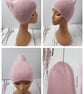 Hand Knit Pink Beanie, Merino Cotton Mohair Blend, 55 - 57 cm, ready to ship - Image 3