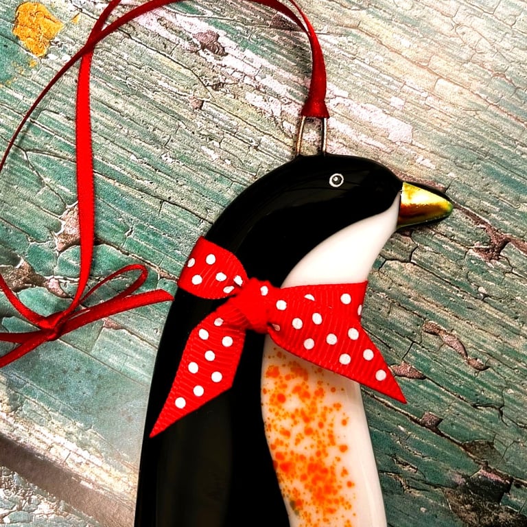 Fused Glass Penguin Decoration
