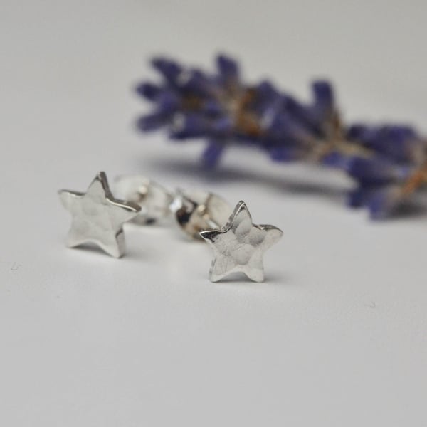 Teeny tiny sterling silver and fine silver small star stud earrings