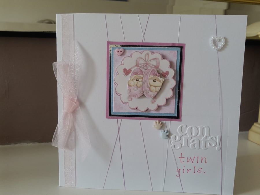 Twin girls congrats card