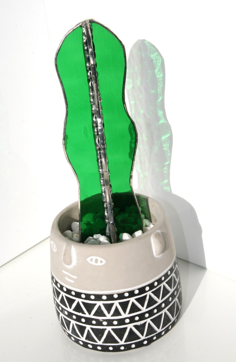 Large Stained glass cactus in decorative pot 