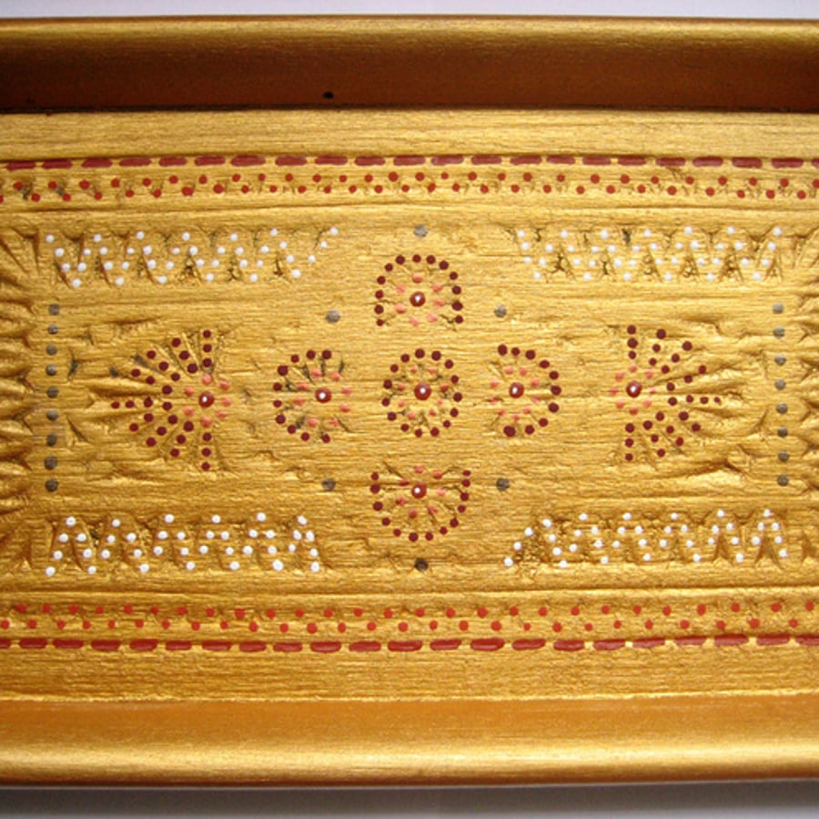 Painted vintage gold wooden tray
