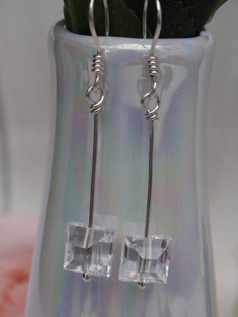 Clear square bead earrings