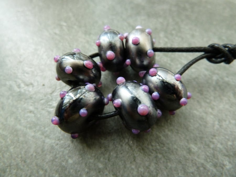 silver and purple bump lampwork glass beads