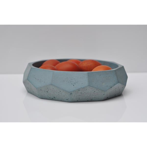 Deep Diamond Bowl: Medium Minimalist Concrete Blue Grey Dish