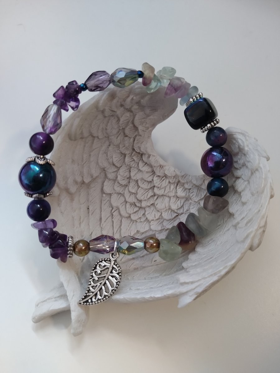 Gemstone stretch bracelet - Purple Galaxy