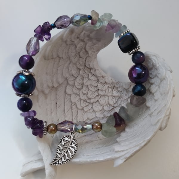 Gemstone stretch bracelet - Purple Galaxy