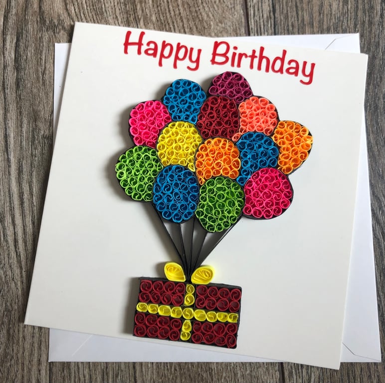 Stunning handmade quilled balloons card