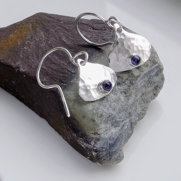 Recycled Sterling Silver Iolite Drop Earrings, Handmade Urban Jewellery WEDDING