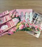 Pretty in Pink Postcard Set - Set of 4 Cottagecore cards with  Cats & Flowers - Image 2