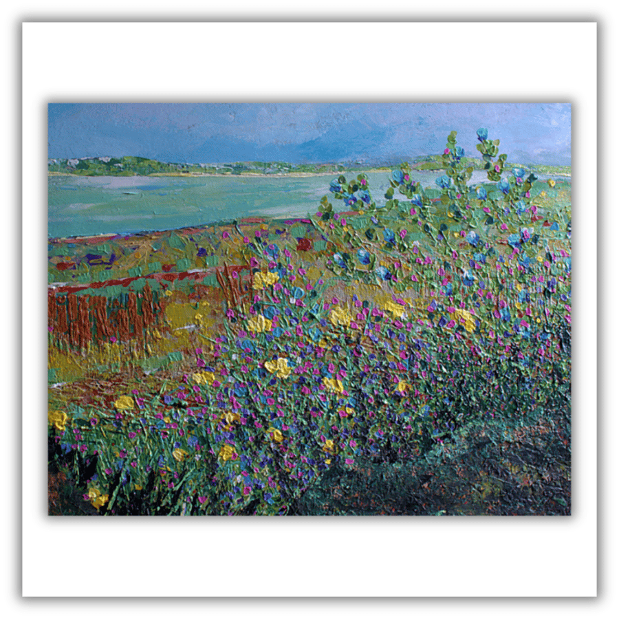 Scottish landscape - coast - wildflowers - acrylics - ready to hang