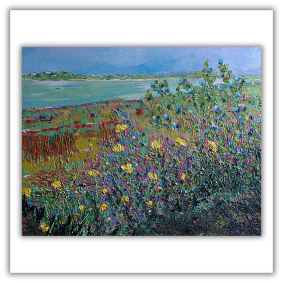 Scottish landscape - coast - wildflowers - acrylics - ready to hang